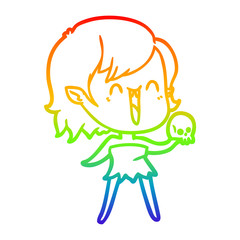 rainbow gradient line drawing cute cartoon happy vampire girl