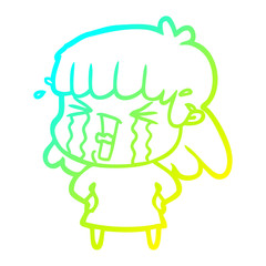cold gradient line drawing cartoon woman in tears