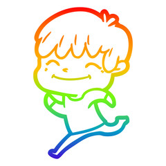 rainbow gradient line drawing cartoon happy boy