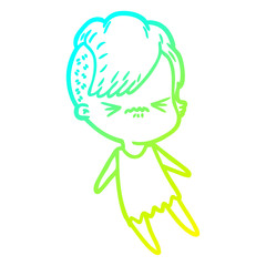 cold gradient line drawing cartoon annoyed hipster girl