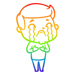 rainbow gradient line drawing cartoon man crying