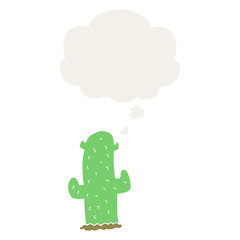 cartoon cactus and thought bubble in retro style
