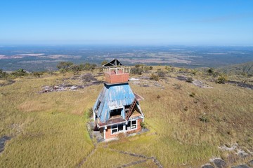 Aerial view of Alto do Céu Observatory, Chapada dos Guimarães, Mato Grosso, Brazil. Great...