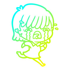 cold gradient line drawing cartoon girl crying