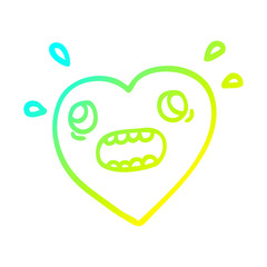 cold gradient line drawing cartoon heart panicking