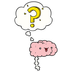 cartoon curious brain and thought bubble