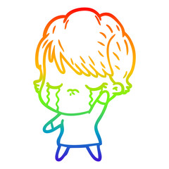 rainbow gradient line drawing cartoon woman crying