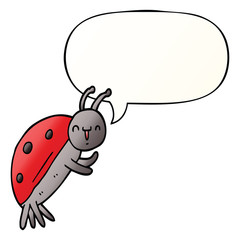 cute cartoon ladybug and speech bubble in smooth gradient style