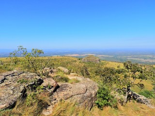 Aerial view of Alto do Céu Observatory, Chapada dos Guimarães, Mato Grosso, Brazil. Great landscape. Travel destination. Vacation travel. Sky High Observatory. Touristic point.