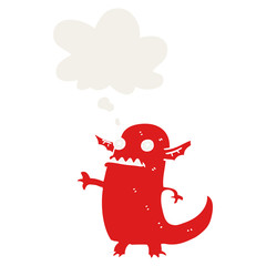 cartoon halloween monster and thought bubble in retro style