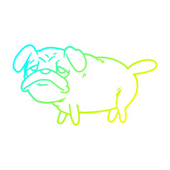 cold gradient line drawing cartoon unhappy pug dog