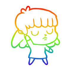 rainbow gradient line drawing cartoon indifferent woman
