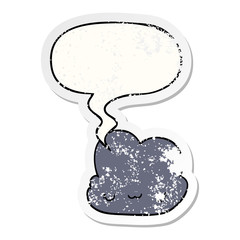 cute cartoon cloud and speech bubble distressed sticker