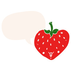 cartoon strawberry and speech bubble in retro style