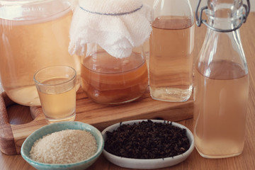 Homemade Kombucha Fermented tea, Probiotic food