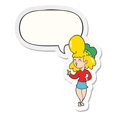 cartoon woman and big hair and speech bubble sticker