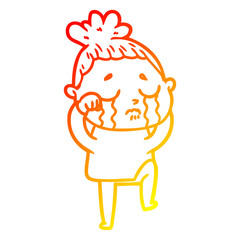 warm gradient line drawing cartoon crying woman