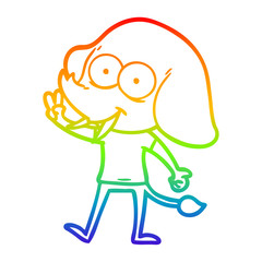 rainbow gradient line drawing happy cartoon elephant
