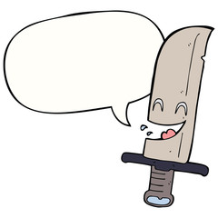 cartoon laughing knife and speech bubble