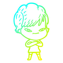 cold gradient line drawing cartoon happy woman