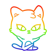 rainbow gradient line drawing cute cartoon cat