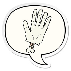 cartoon zombie hand and speech bubble sticker