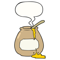cartoon honey pot and speech bubble