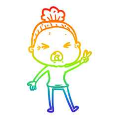 rainbow gradient line drawing cartoon angry old woman