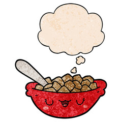 cute cartoon bowl of cereal and thought bubble in grunge texture pattern style