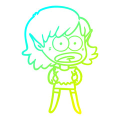 cold gradient line drawing cartoon shocked elf girl