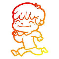 warm gradient line drawing cartoon happy boy