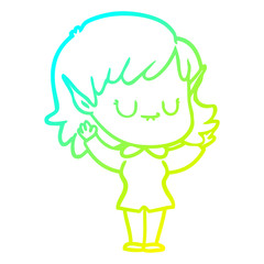 cold gradient line drawing happy cartoon elf girl