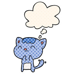 cartoon happy cat and thought bubble in comic book style
