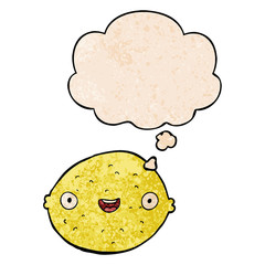 cartoon lemon and thought bubble in grunge texture pattern style