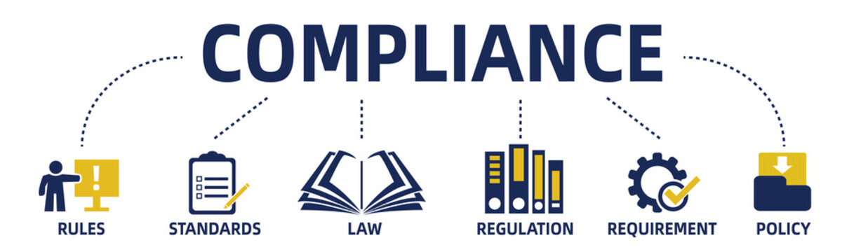 compliance concept web banner with icons and keywords