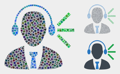 Mosaic Audio operator sound icon constructed from spheric and square elements in different sizes, positions and proportions.