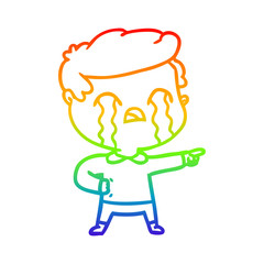 rainbow gradient line drawing cartoon man crying