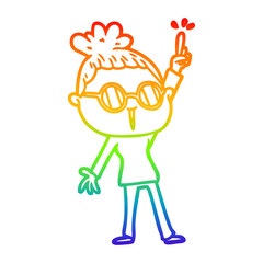 rainbow gradient line drawing cartoon woman wearing spectacles