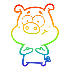 rainbow gradient line drawing happy cartoon pig