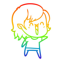 rainbow gradient line drawing cute cartoon happy vampire girl