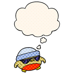 cartoon cool christmas robin and thought bubble in comic book style