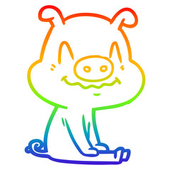 rainbow gradient line drawing nervous cartoon pig sitting