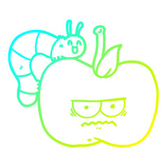 cold gradient line drawing cartoon cranky apple and caterpillar