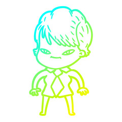 cold gradient line drawing cartoon happy woman