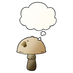 cartoon mushroom and thought bubble in smooth gradient style