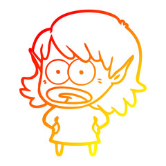 warm gradient line drawing cartoon shocked elf girl