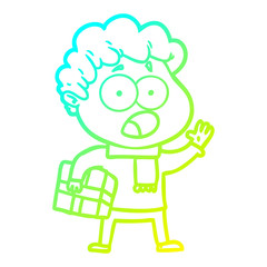 cold gradient line drawing cartoon man gasping in surprise