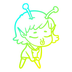 cold gradient line drawing cute alien girl cartoon