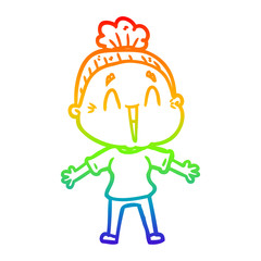 rainbow gradient line drawing cartoon happy old lady