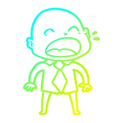 cold gradient line drawing cartoon shouting bald man